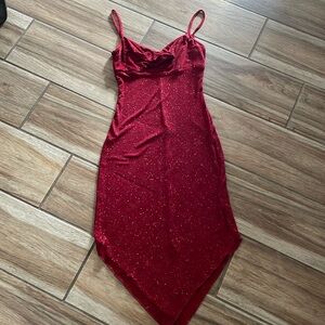 Classy, red cocktail dress.